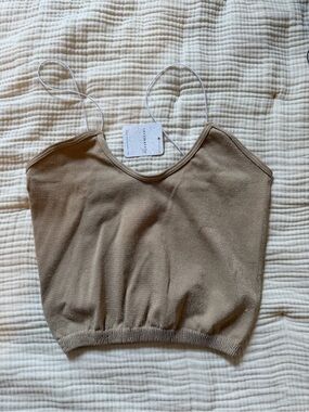 Neutral Brown Tan Sparkly Spaghetti-Strap Crop Top